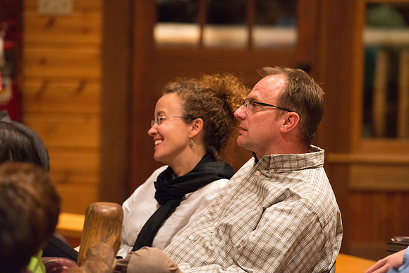 Retreat for teachers at the Sky Mountain Lodge in Victor, Idaho. Participants share a favorite book.