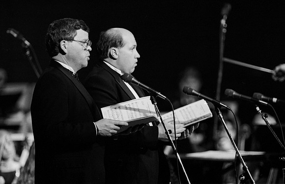 Sacred Music Series: Visions of Eternity. Duet members sing a piece for the performance. Performance held in the Hart Auditorium of Ricks College.