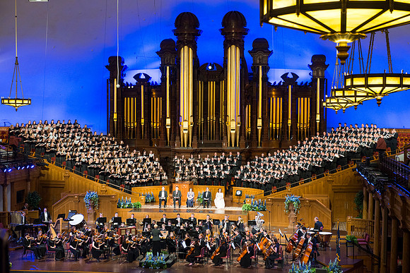 Performers of Brigham Young University - Idaho perform Robert Cundick's 'The Redeemer' at the tabernacle in Temple Square. Photo by Ryan Chase.