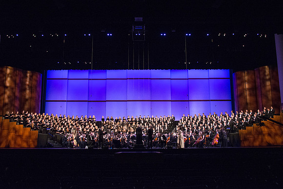 Brigham Young University-Idaho's Symphony Orchestra, Collegiate Singers, Concert Choir, Men's Choir, and Women's Choir rehearses in the I-Center for their "The Redeemer" performance.