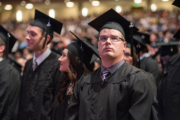 Graduates of Brigham Young University-Idaho entering Convocation ceremony of the Spring 2016 semester. Photo by Ryan Chase.