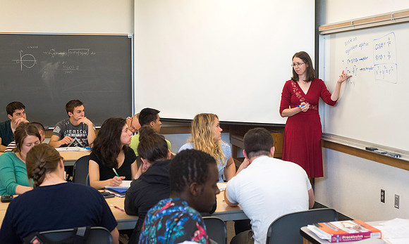 Exemplary Faculty Jen Baxter teaches a Trigonometry class in the Ricks Building.
