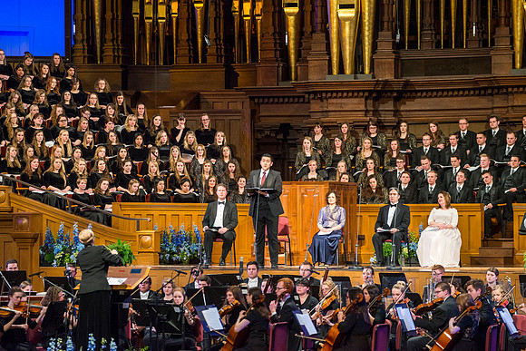 Performers of Brigham Young University - Idaho perform Robert Cundick's 'The Redeemer' at the tabernacle in Temple Square. Photo by Ryan Chase.