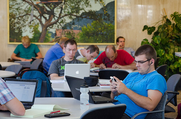 Students studying in the Mark Austin Building