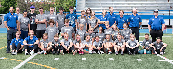 Students participate in a Speed and Agility Camp at the BYU-Idaho stadium.