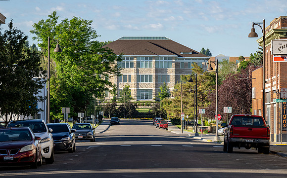 Rexburg, College Ave and the Spori Building.