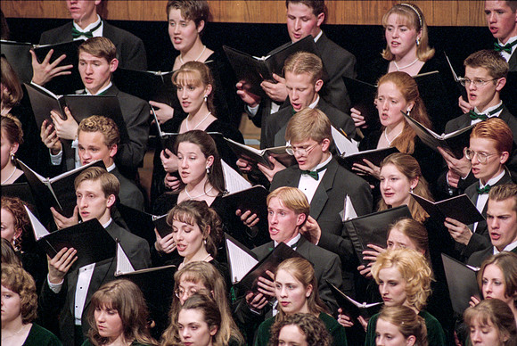 1999 Sacred Music Performance in the Snow Barrus Concert Hall. Commissioned composition by Merrill Jenson. Featuring Ricks College Symphony Orchestra, Collegiate Singers, and Concert Chorale with LDS