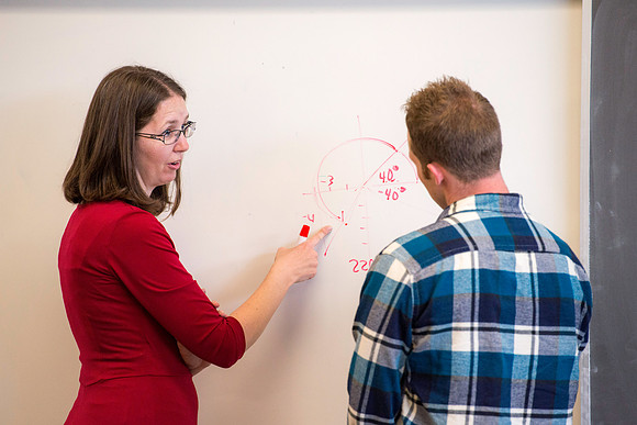 Exemplary Faculty Jen Baxter teaches a Trigonometry class in the Ricks Building.