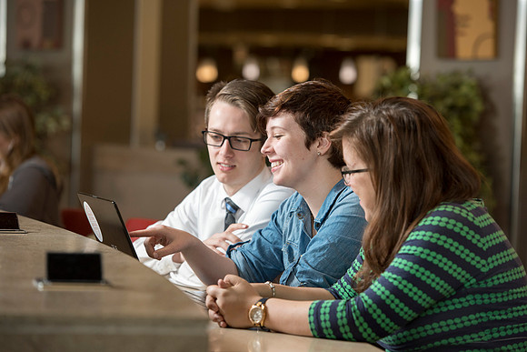 Jordan Davidson, Paige and Tyler Brown study in the MC on a quiet Friday morning.