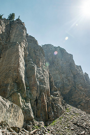 A massive rock buttress, several hundred feet tall on the South boundry of the Jackson Hole Ski resort. (Rock climbing video shoot directed by Michael Ballard and assisted by Taylor Ray. Scott Hurst b