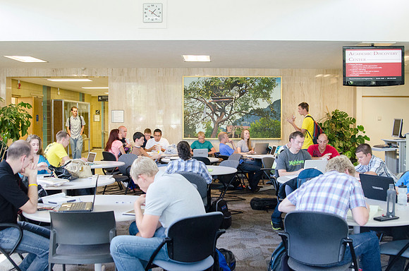 Students studying in the Mark Austin Building