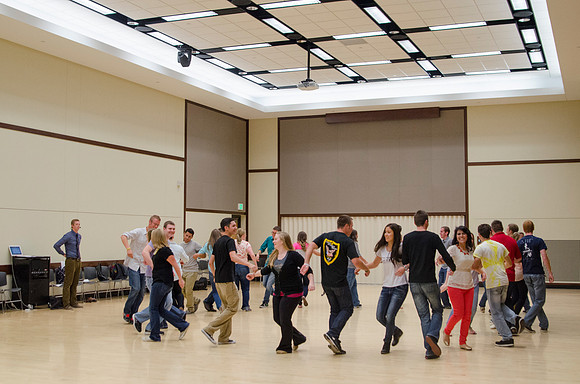 Dance class in the Manwaring Center on the first day