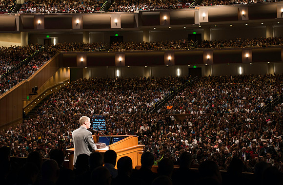 Elder David A. Bednar, of the Quorum of the twelve speaking to a full house in the BYU-Idaho Center devotional.