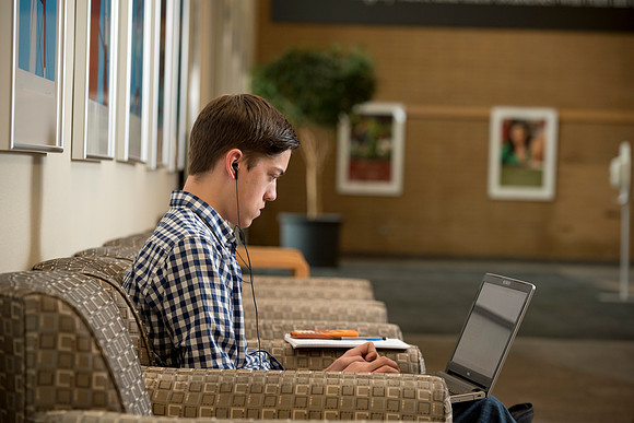 Peter Marshall finds a quiet place to study in the MC.
