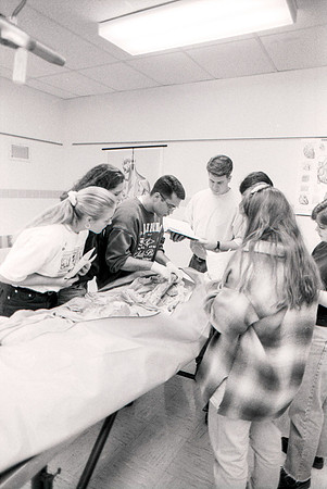 Biology students study on cadavers.