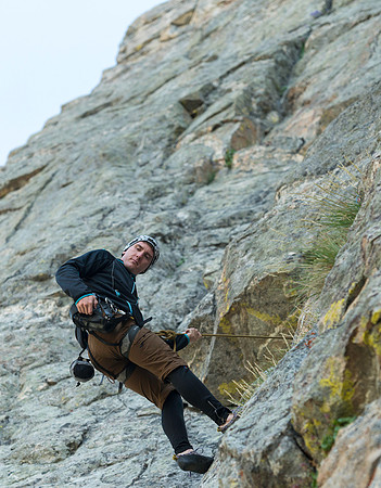 A massive rock buttress, several hundred feet tall on the South boundry of the Jackson Hole Ski resort. (Rock climbing video shoot directed by Michael Ballard and assisted by Taylor Ray. Scott Hurst b