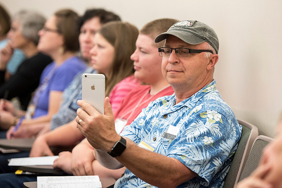 Many people gather to hear speakers and learn during Education Week at BYU-I. 2016