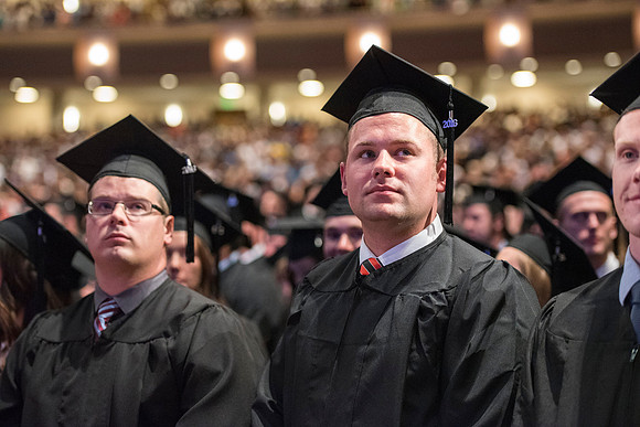Graduates of Brigham Young University-Idaho entering Convocation ceremony of the Spring 2016 semester. Photo by Ryan Chase.
