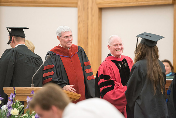 Convocation for the College of Education and Human Development was held in the Stake Center next to the Temple. Elder Kim B. Clark, Commissioner of Church Education gave some remarks and congratulated