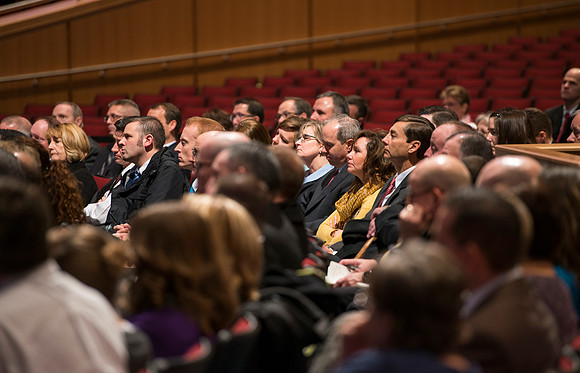 President Gilbert and Elder David A. Bednar Have a Q&A style meeting for the BYU-Idaho employees. Elder Bednar was the President during the transition of Ricks College to BYU-Idaho.