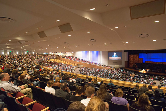 Students gather each week in the BYU-Idaho Center to be strengthened by the spoken word as they listen to devotional.
