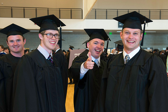 Graduates gather for the processional before BYU-Idaho commencement.