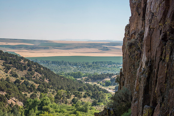 Detail shots of a carabiner. (Climbing wall up Kelly Canyon)