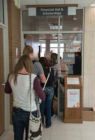 Students in line for Financial Aid &amp; Scholarships on the First Day of School.