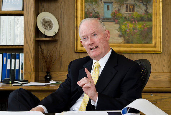 Brigham Young University-Idaho, President Kim B. Clark in his office during an interview.