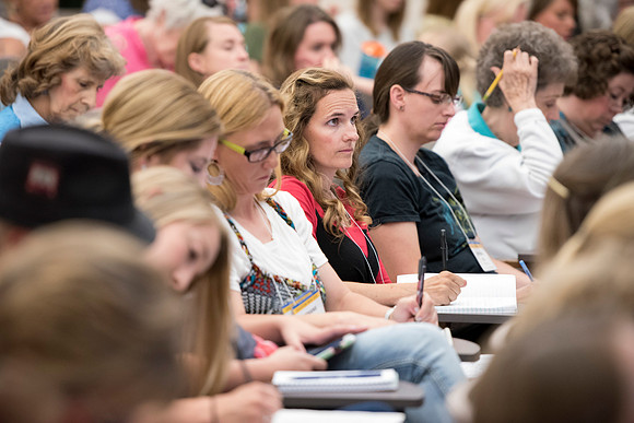 Many people gather to hear speakers and learn during Education Week at BYU-I. 2016