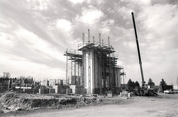 Construction takes place on the Religion Building site.