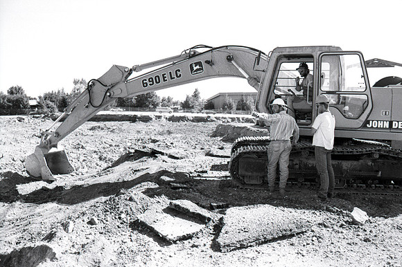 Construction takes place on the Religion Building site.