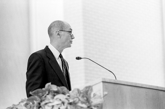President Henry B. Eyring addressing the audience at the dedication of the Taylor Building