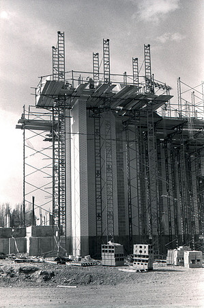 Construction takes place on the Religion Building site.