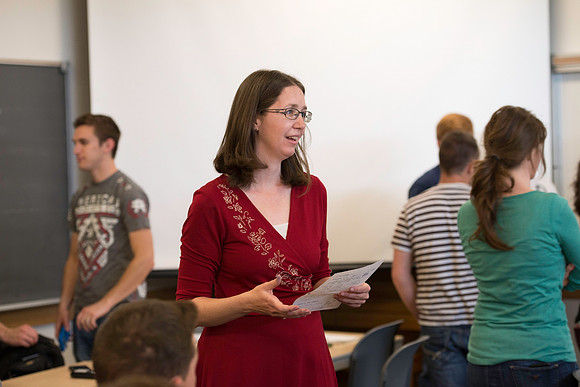 Exemplary Faculty Jen Baxter teaches a Trigonometry class in the Ricks Building.