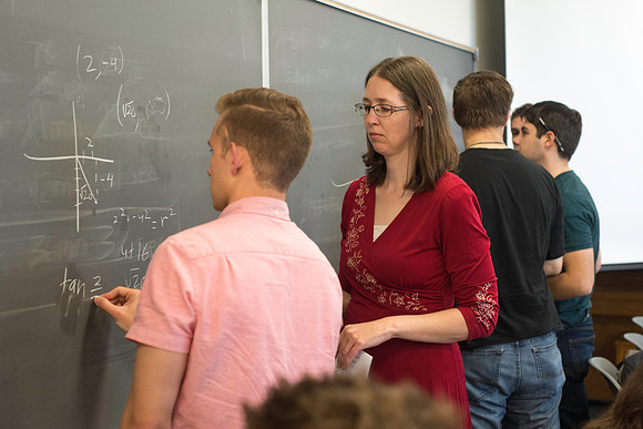 Exemplary Faculty Jen Baxter teaches a Trigonometry class in the Ricks Building.