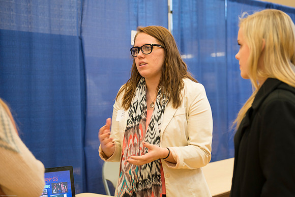 Students present their projects for the Student Research and Creative Works Conference.