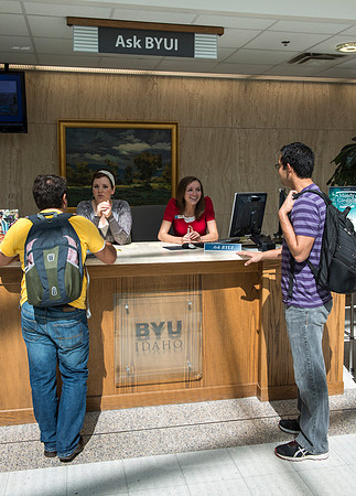 Ask BYUI, an information desk in the Kimball Building.