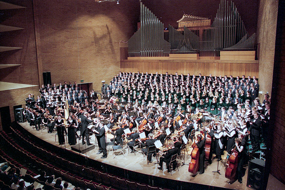 1999 Sacred Music Performance in the Snow Barrus Concert Hall. Commissioned composition by Merrill Jenson. Featuring Ricks College Symphony Orchestra, Collegiate Singers, and Concert Chorale with LDS