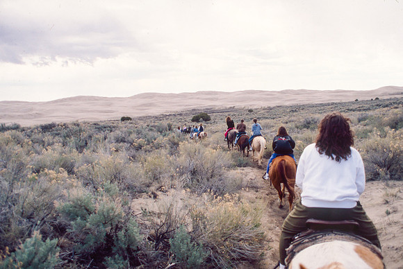 Biology students take a Field Trip to the Sand Dunes to go horseback riding with Mel Griffeth.