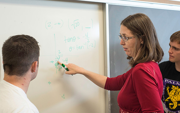 Exemplary Faculty Jen Baxter teaches a Trigonometry class in the Ricks Building.