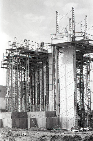 Construction takes place on the Religion Building site.