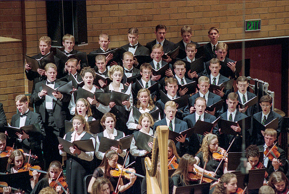 1999 Sacred Music Performance in the Snow Barrus Concert Hall. Commissioned composition by Merrill Jenson. Featuring Ricks College Symphony Orchestra, Collegiate Singers, and Concert Chorale with LDS