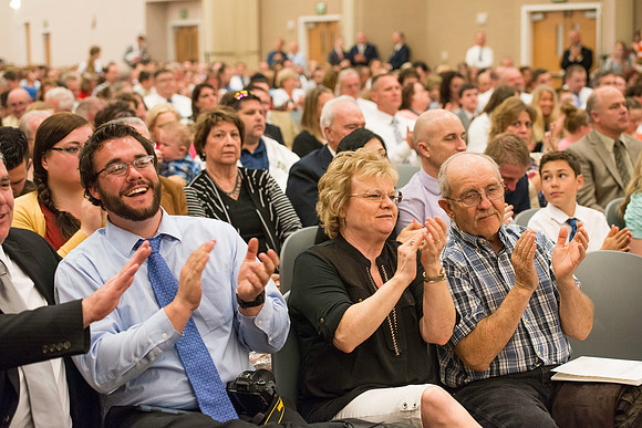 Family members and friends celebrate together with new BYU-Idaho graduates.