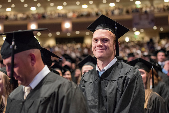 Graduates of Brigham Young University-Idaho entering Convocation ceremony of the Spring 2016 semester. Photo by Ryan Chase.