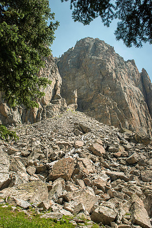 A massive rock buttress, several hundred feet tall on the South boundry of the Jackson Hole Ski resort. (Rock climbing video shoot directed by Michael Ballard and assisted by Taylor Ray. Scott Hurst b