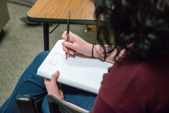 Joshua Abegglen teaching in the character animation class.