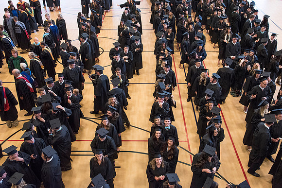 Students of Brigham Young University-Idaho prior to convocation of the Spring 2016 semester. Photo by Ryan Chase.