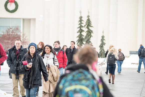 Students are welcomed back to campus during the Winter 2015 Semester on the first day back to school.