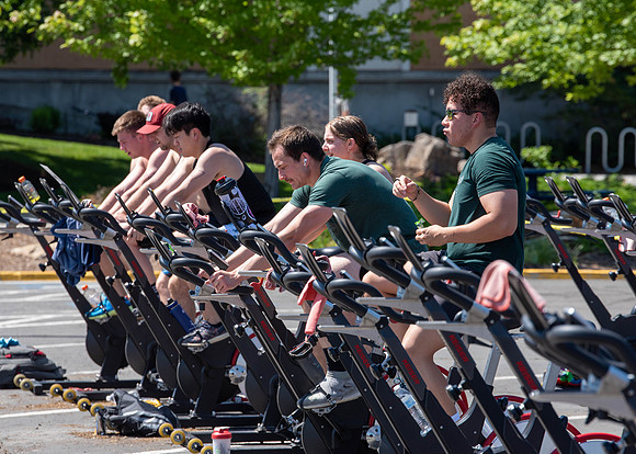 Students swim, bike, and run at the Hart Pool, and at the stadium Field.